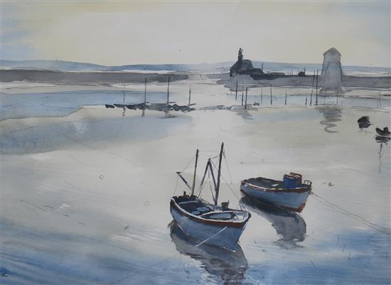 Henry Freeth Fishing boats in harbour 13.5 x 18in.